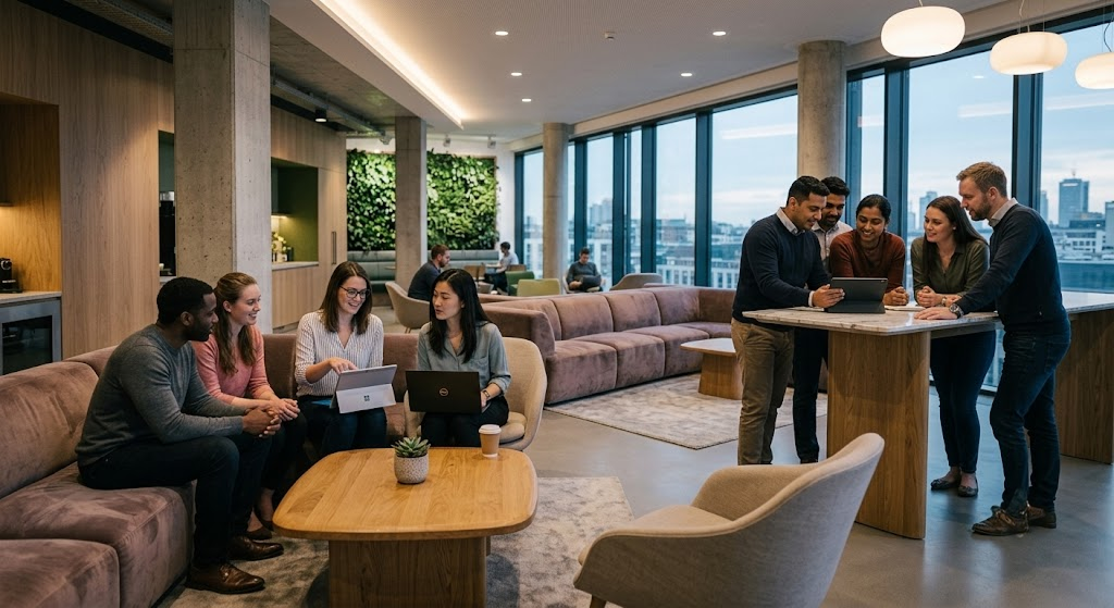 Equipe AVROS BPO em um ambiente de trabalho contemporâneo